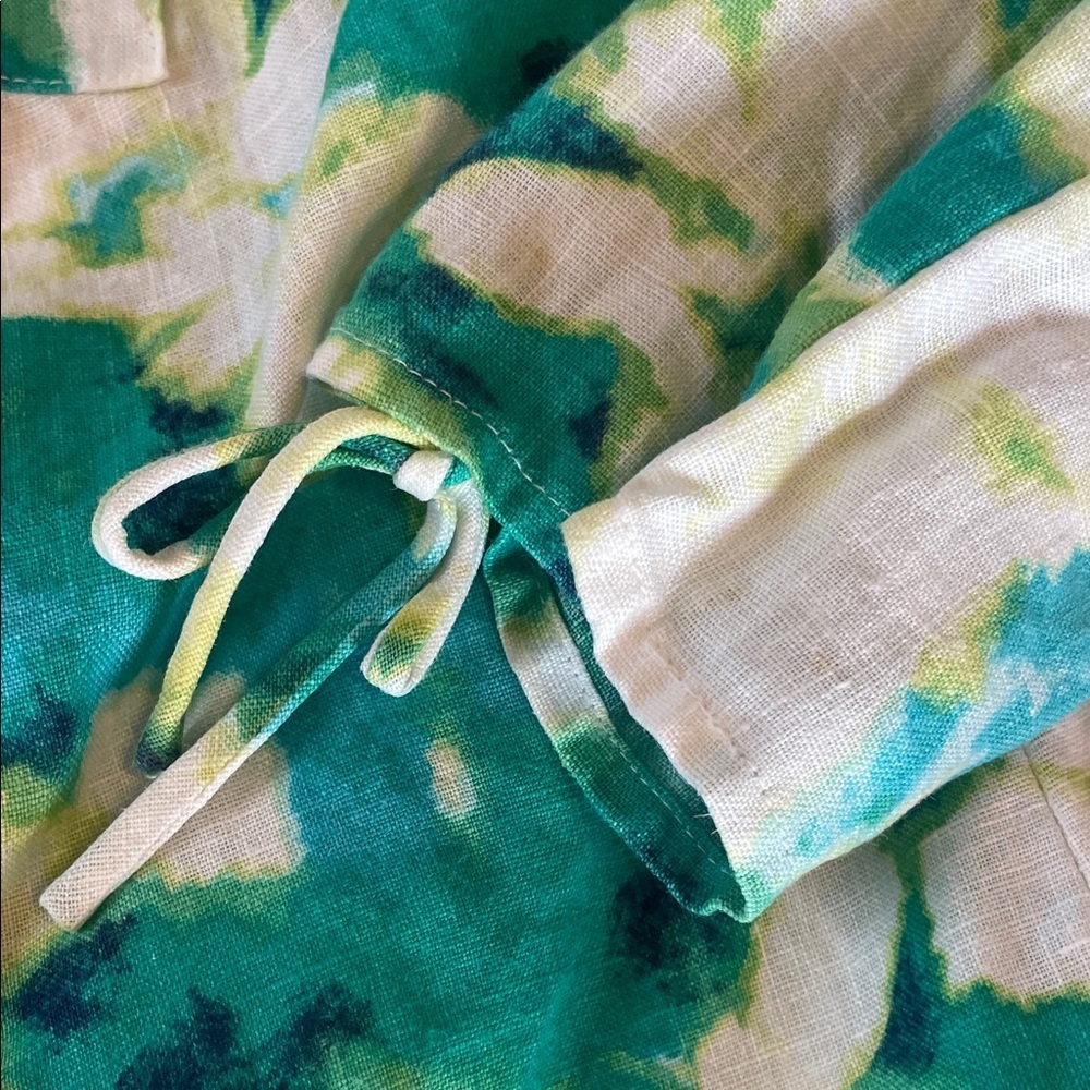 JM Collection Green and White Patterned Blouse 💯 Linen - Picture 5 of 6
